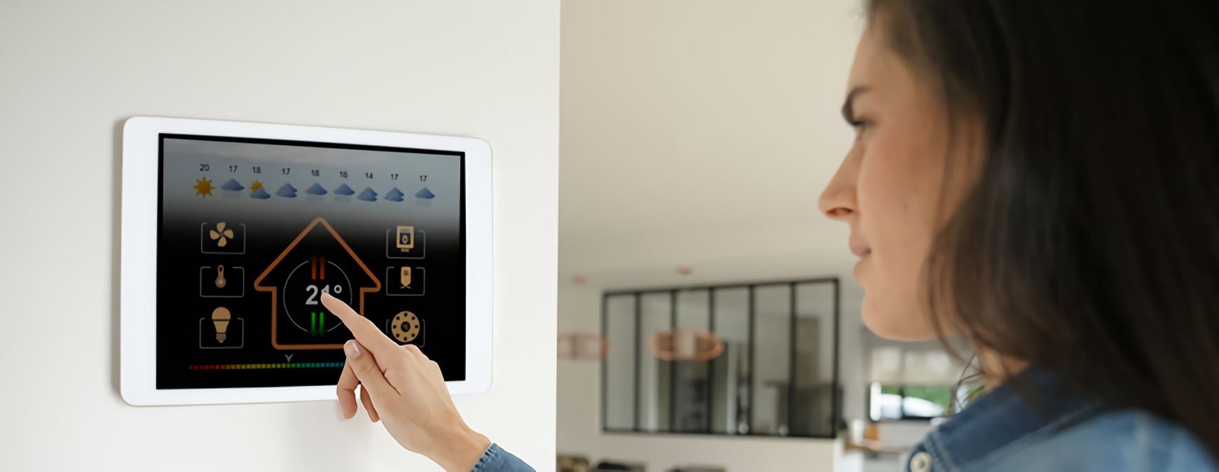 woman using smart home system