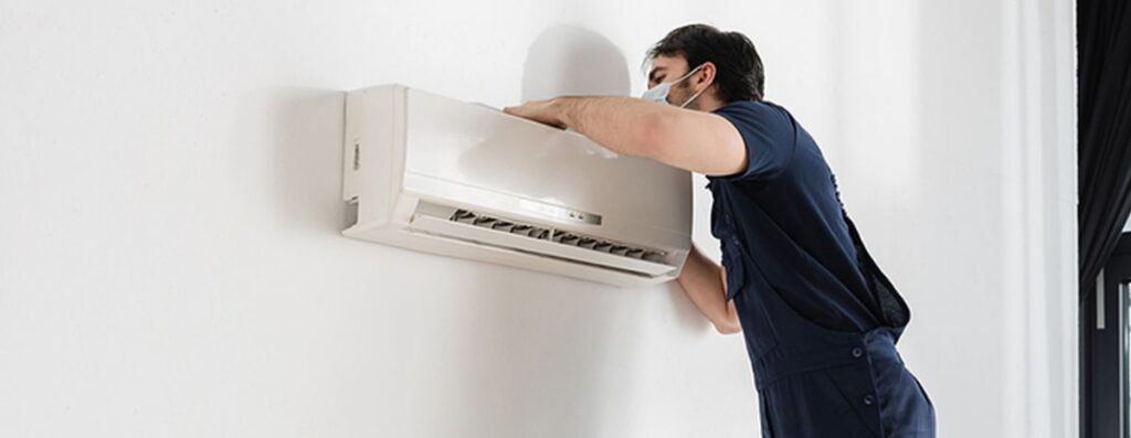 hvac technician wearing a mask